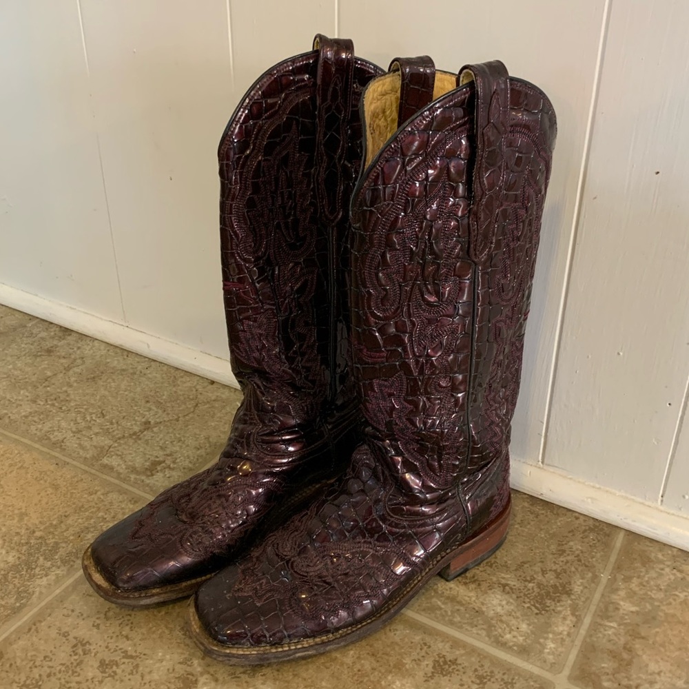 LeGrange Caiman Leather Square Toe Cowboy Boots sz 7